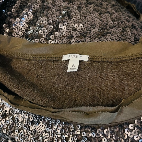 J. Crew Olive Green Sequin Embellished Short Sleeve Shirt Blouse - Picture 10 of 16